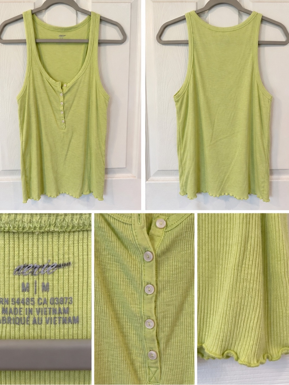 aerie Lime Green Ribbed Henley Tank